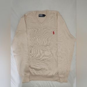 Large Tan Ralph Lauren Cotton V neck Sweater